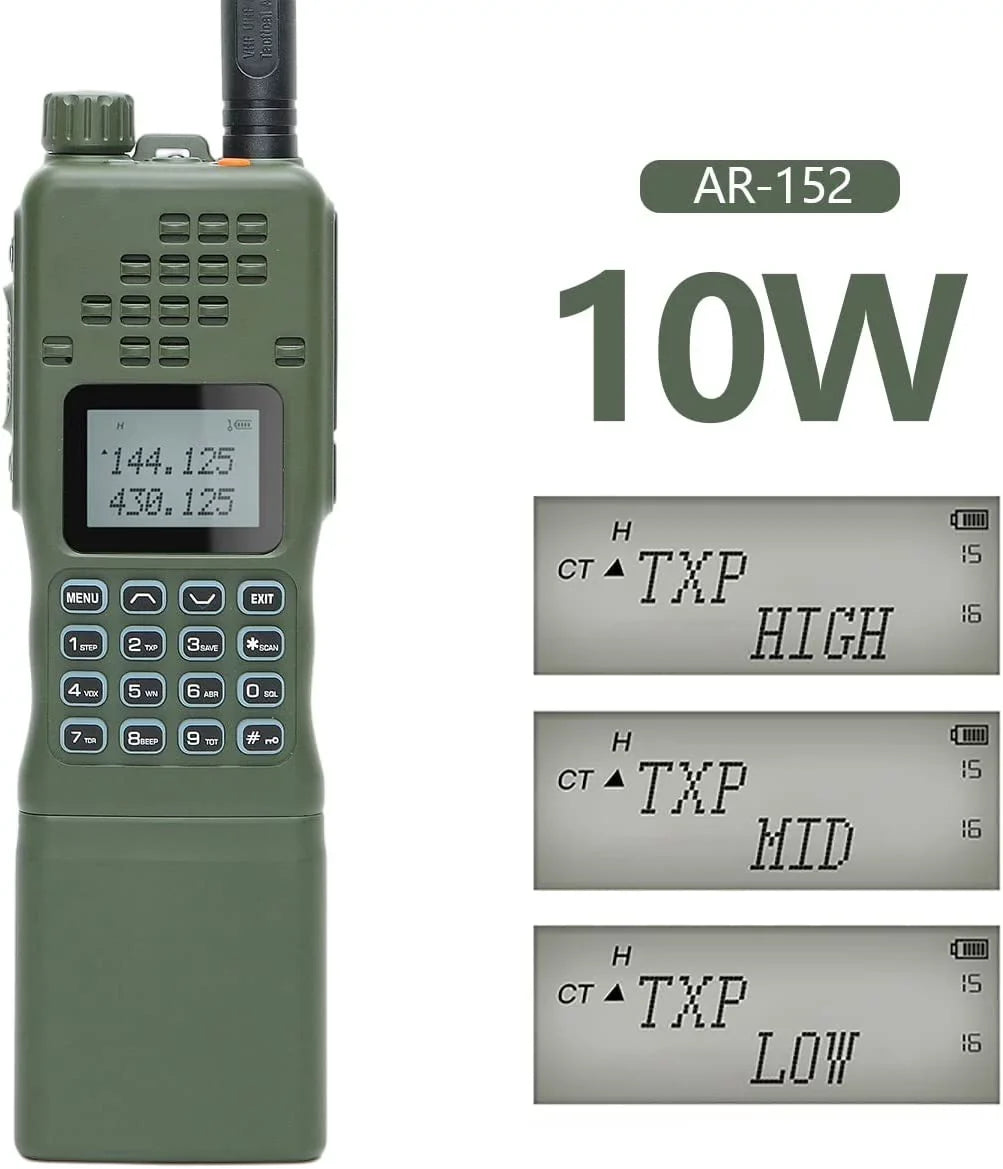 &BaofengAR-152 10W Long Range Rechargeable Two Way Radio with -152 Shoulder mic,18.8 inch Tactical Foldable Antenna, Charger Cable,-152 Bag and Programming Cable Walkie Talkie Full Kit