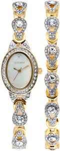 Elgin Adult Female Glitz Mother of Pearl Dial Watch and Bracelet Set - EG8013ST-A03