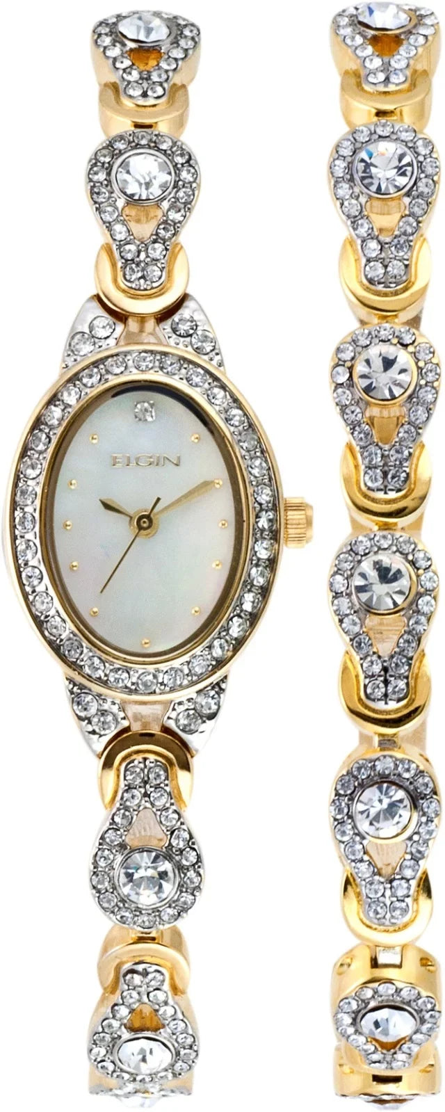 Elgin Adult Female Glitz Mother of Pearl Dial Watch and Bracelet Set - EG8013ST-A03