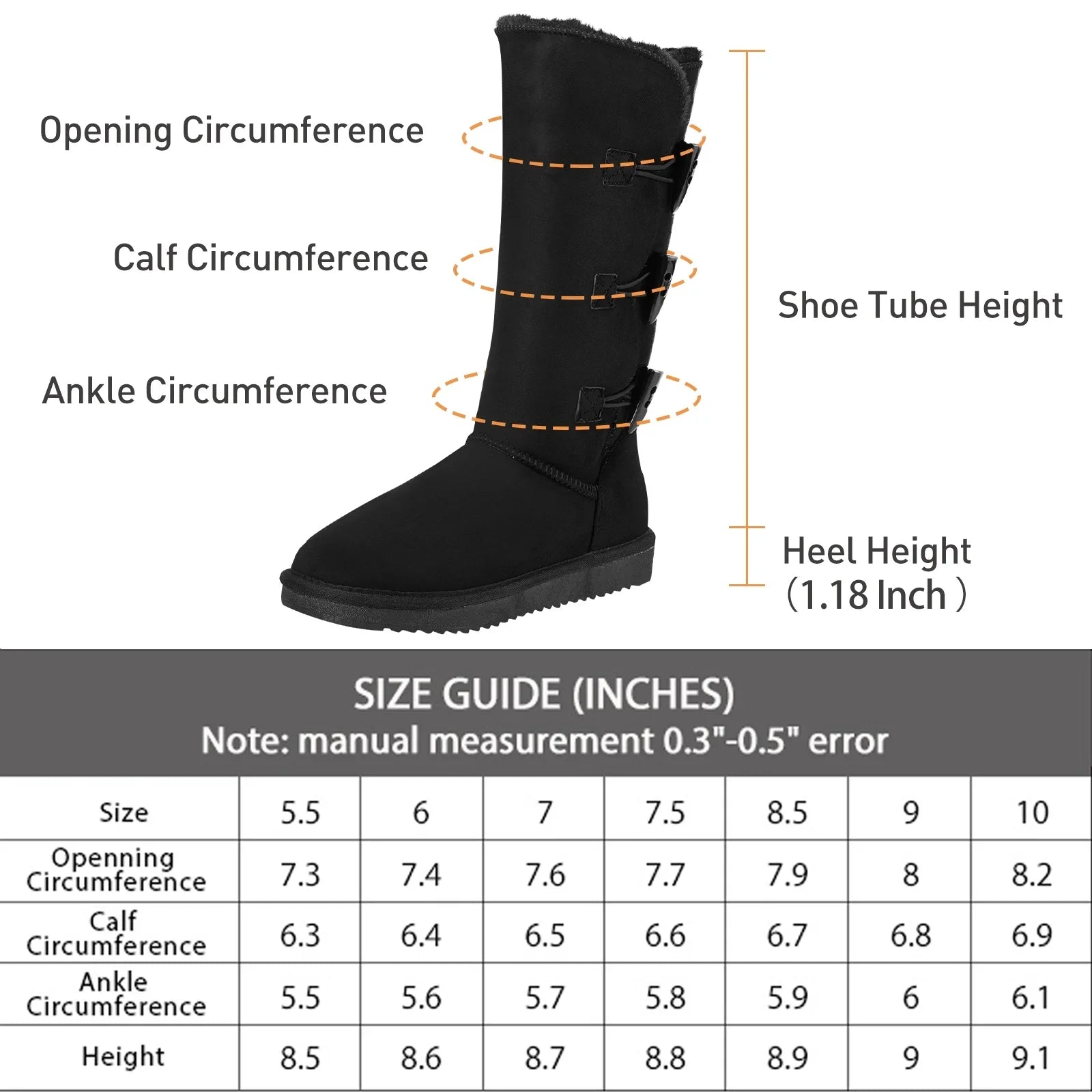 Winter Tall Boots for Women Snow Boot Button Fashion Black Boots Knee High Classic Slip On Boot Outdoor Shoes