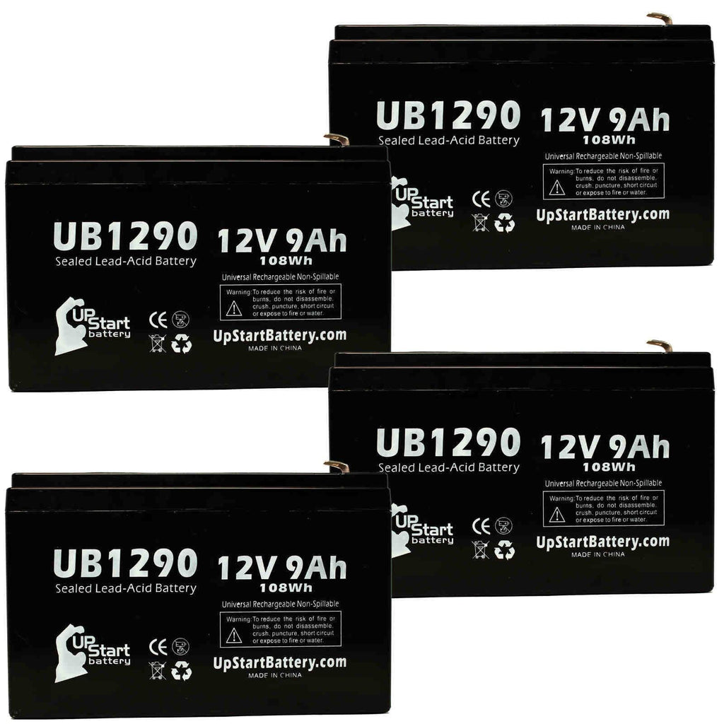 4x Pack - Compatible Kontron 7640  Battery - Replacement UB1290 Universal Sealed Lead Acid Battery (12V, 9Ah, 9000mAh, F1 Terminal, , ) - Includes 8 F1 to F2 Terminal Adapters