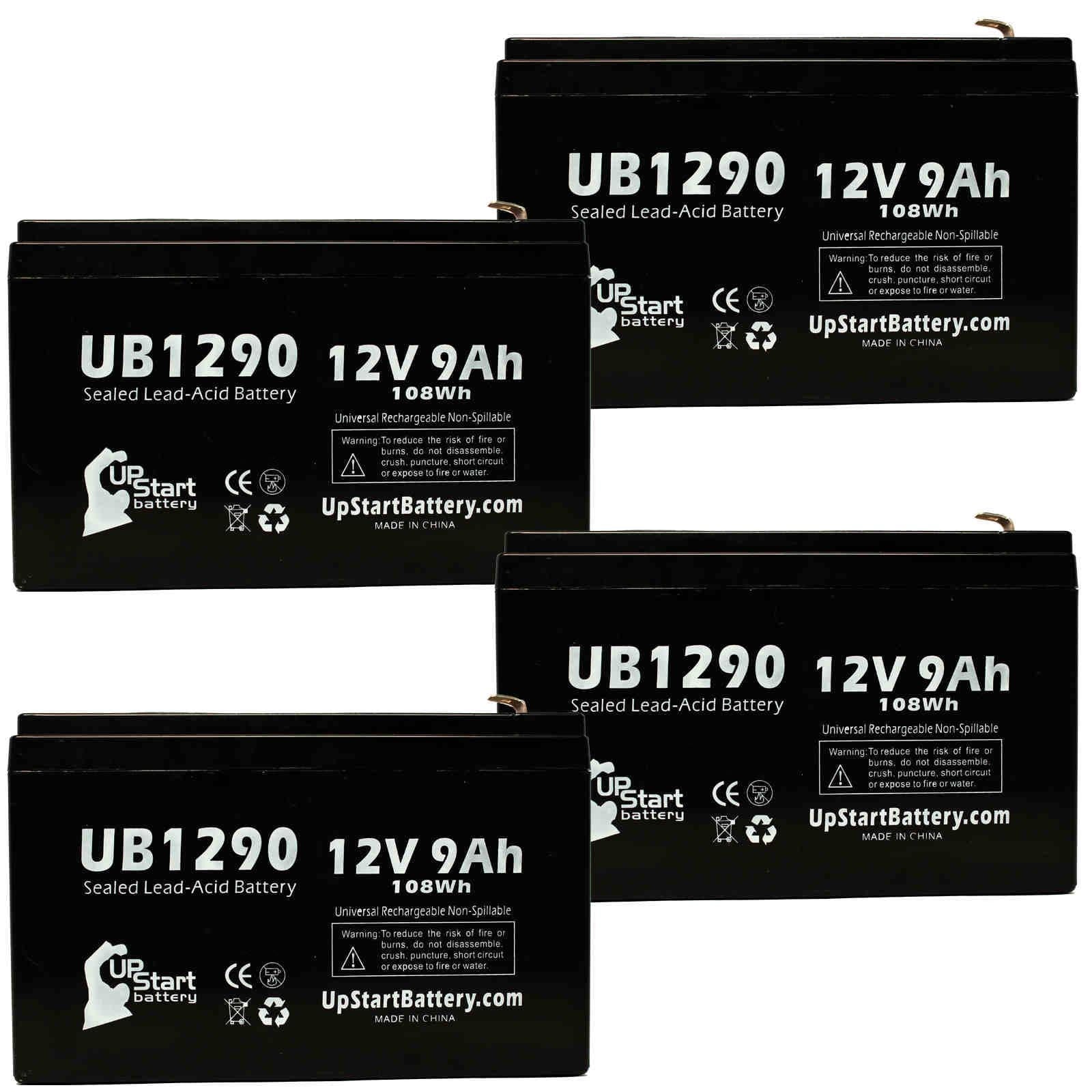 4x Pack - Compatible Kontron 7640  Battery - Replacement UB1290 Universal Sealed Lead Acid Battery (12V, 9Ah, 9000mAh, F1 Terminal, , ) - Includes 8 F1 to F2 Terminal Adapters