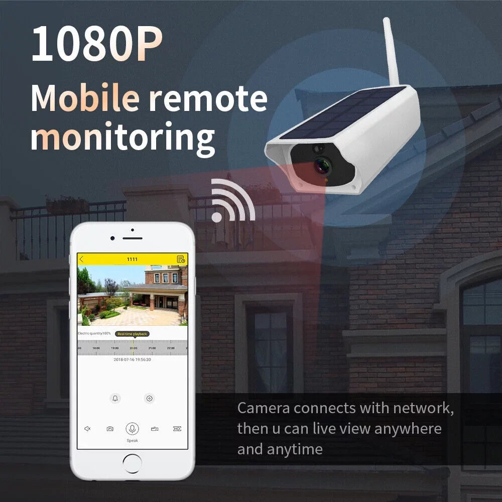 1080P Solar Powered Security Camera, Wireless Security Camera, WiFi  Home Outdoor Security  Camera Night Vision  with 32GB Momery Card and 3 Pcs 18650 Batteries