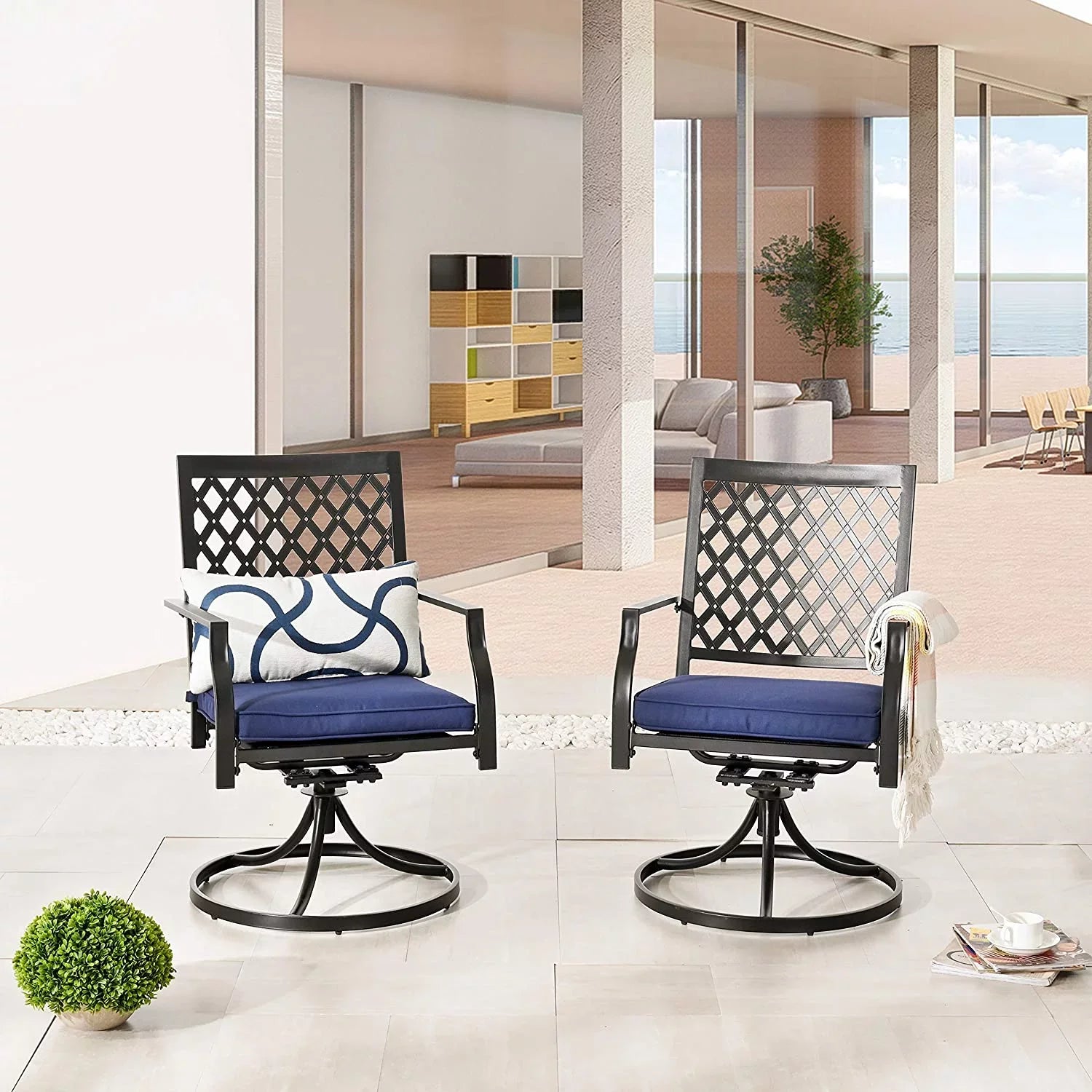 Patio Swivel Rocker Chairs Furniture Metal Outdoor Dining Chairs With Cushion Set Of 2