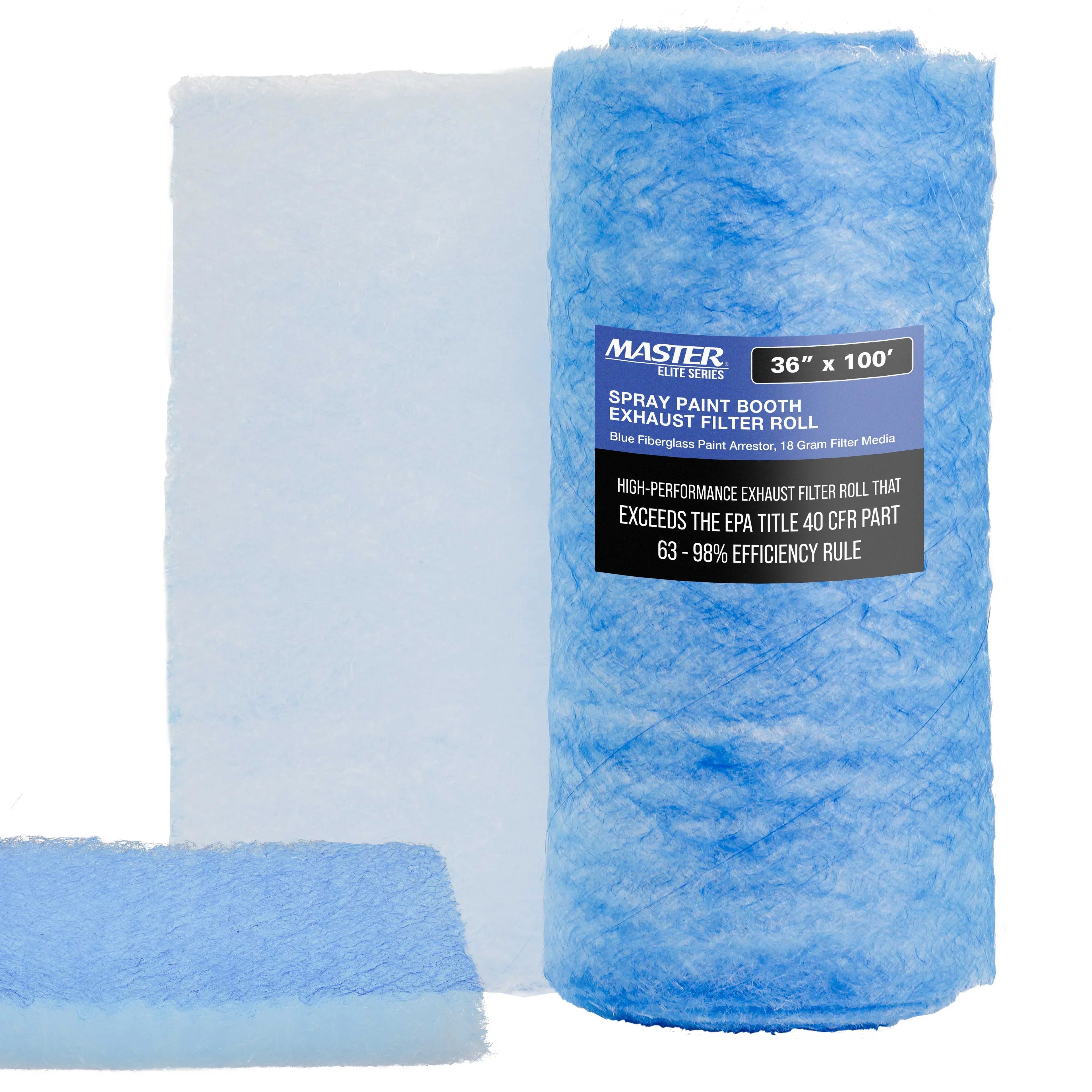 Master Elite Premium Paint Spray Booth Exhaust Filter Roll, 36" x 100' - 18 Gram Heavy-Duty Fiberglass Paint Arrestor - Captures Traps Overspray Paint Particles in Auto Autobody Refinish Booths