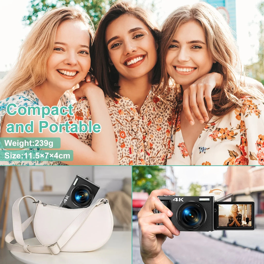 Vlogging Camera 4K Digital Camera for Photography Autofocus 16X Digital Zoom 48MP Video Cameras for YouTube with 32GB Card
