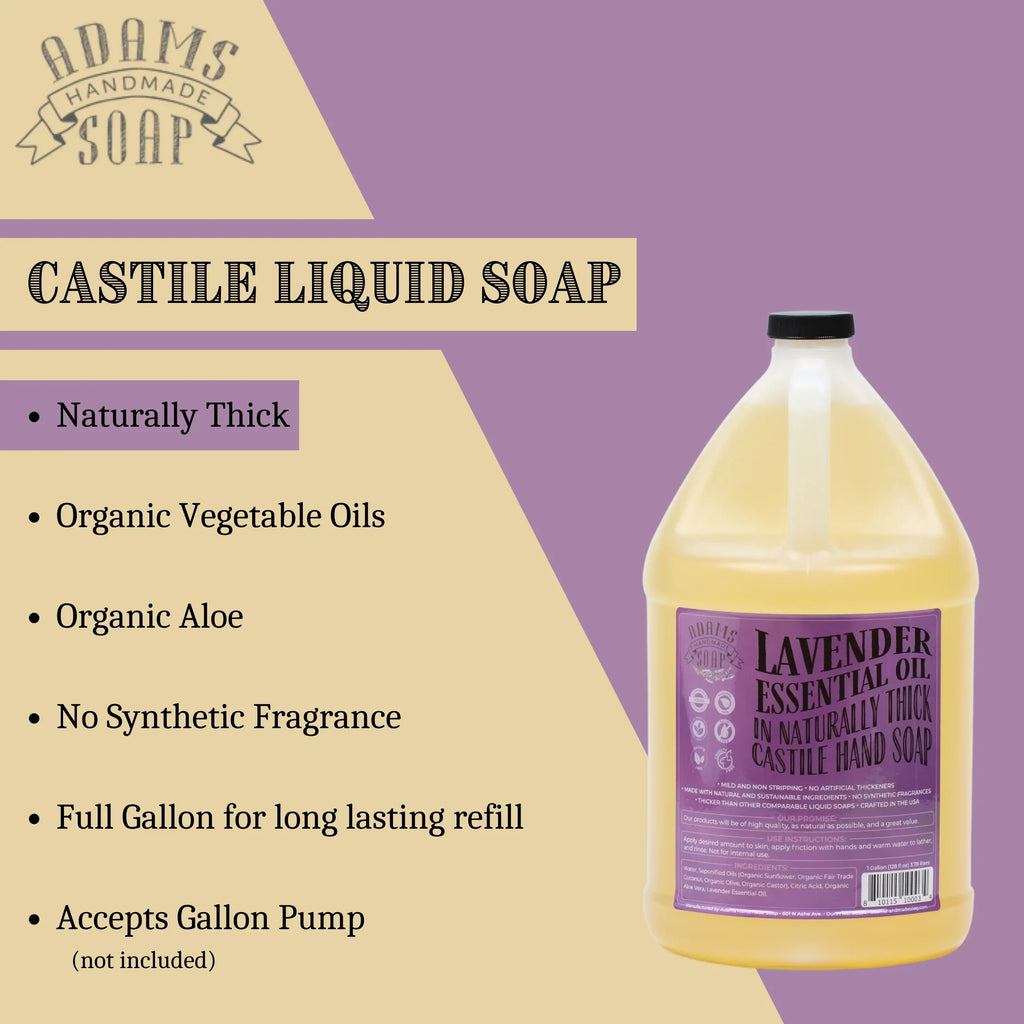 Lavender Organic Liquid Castile Hand Soap 1 Gallon Refill Adams Handmade Soap