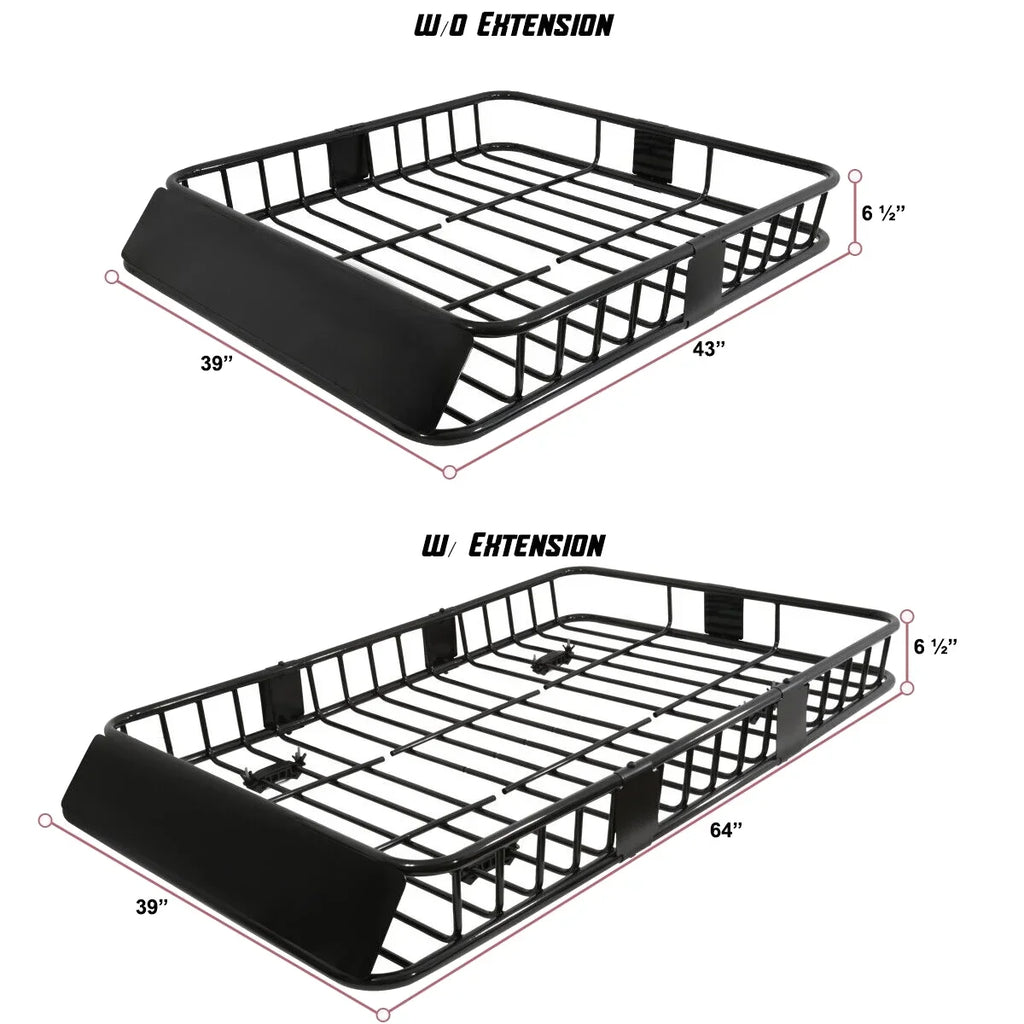 Teledu Roof Rack 64" Extendable Steel Luggage Cargo Carrier Top Basket  Truck