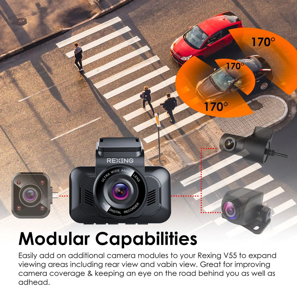 Rexing V55 Dash Cam with 4K Modular Capabilities, 5.0 GHz Wi-Fi, and  Car Dash Camera Recorder