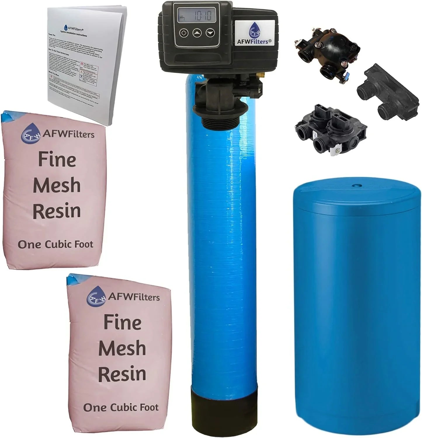 AFWFilters 2 cubic Foot 64k Whole Home Iron Pro Water Softener with Fine Mesh Resin, 3/4" Plastic  Connection, and Blue Tanks