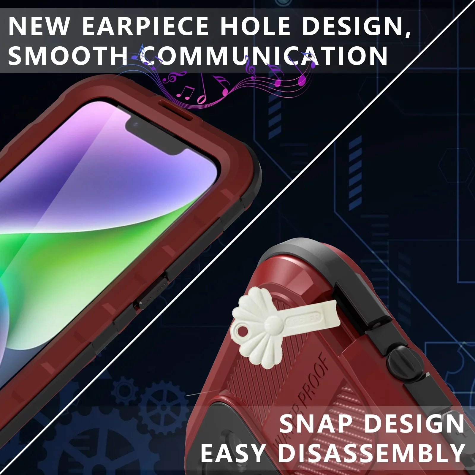 for iPhone 14 Plus Case Waterproof Shockproof Dustproof Full-Body Sturdy with Camera Lens Protection and Built-in Screen Protector,Underwater Full Sealed Cover for iPhone 14 Plus, Red