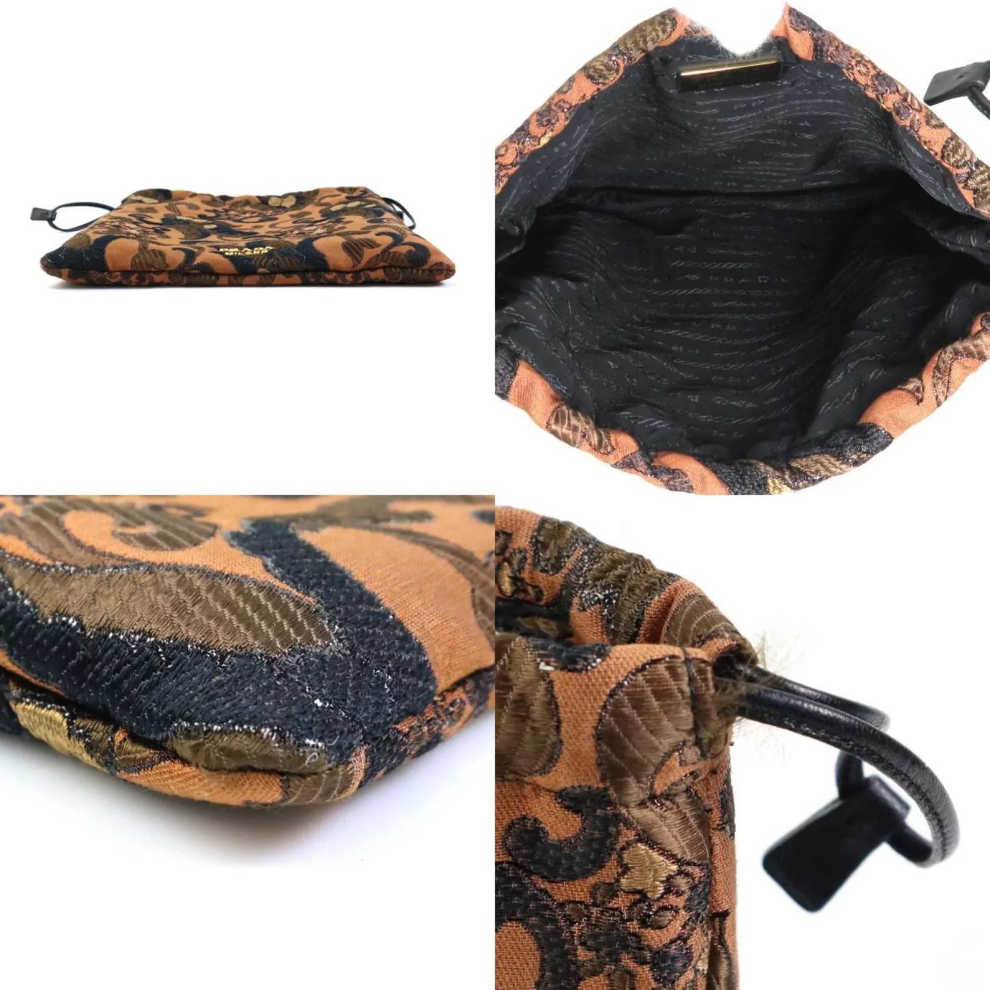 Pre-Owned Prada  Pouch Drawstring Cotton/Acrylic Brown Women's 1MU001 (Good)