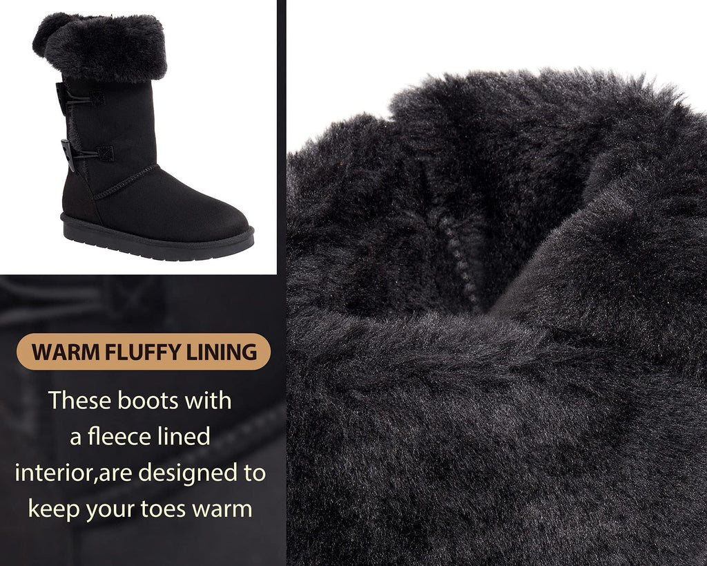 Winter Tall Boots for Women Snow Boot Button Fashion Black Boots Knee High Classic Slip On Boot Outdoor Shoes
