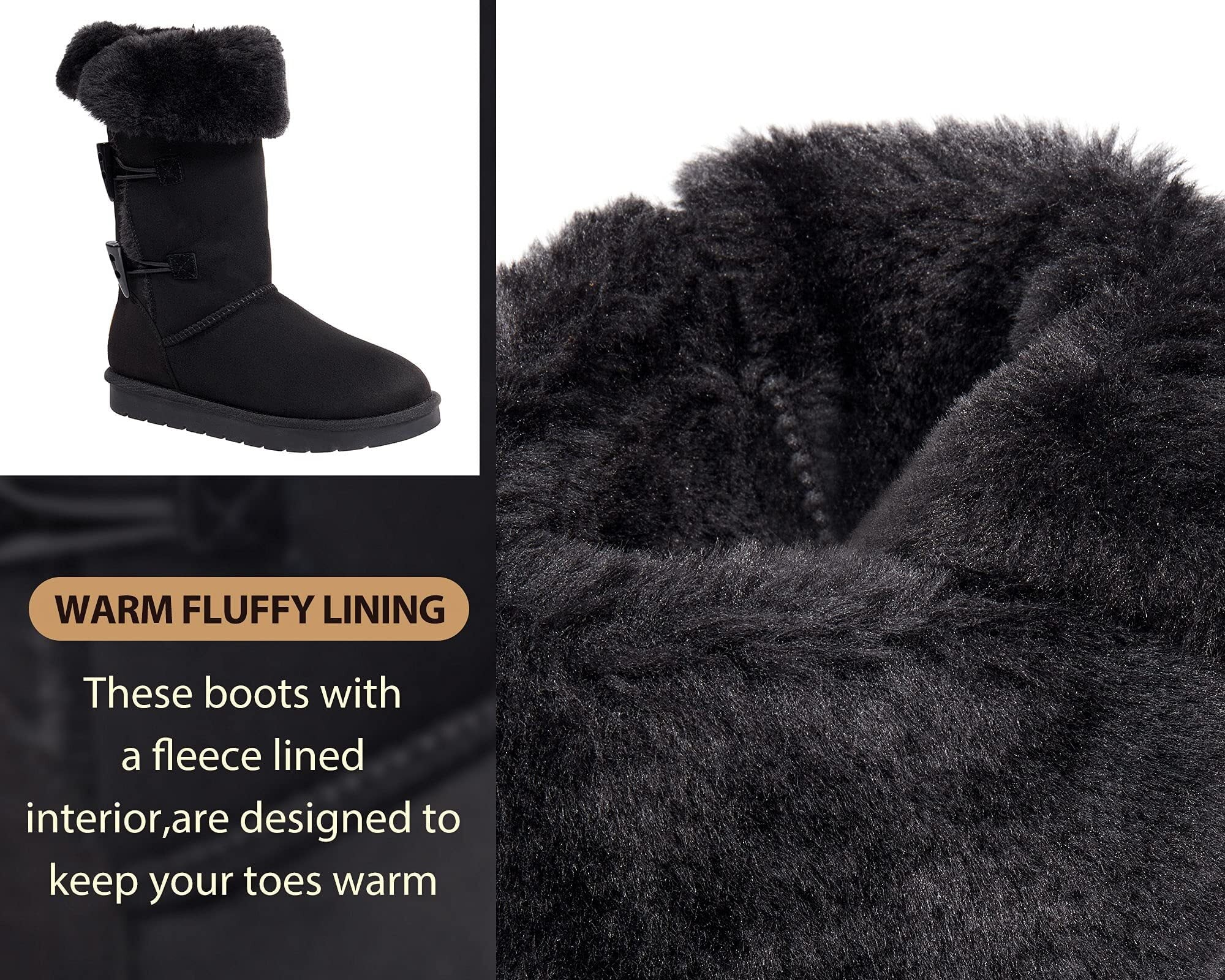 Winter Tall Boots for Women Snow Boot Button Fashion Black Boots Knee High Classic Slip On Boot Outdoor Shoes