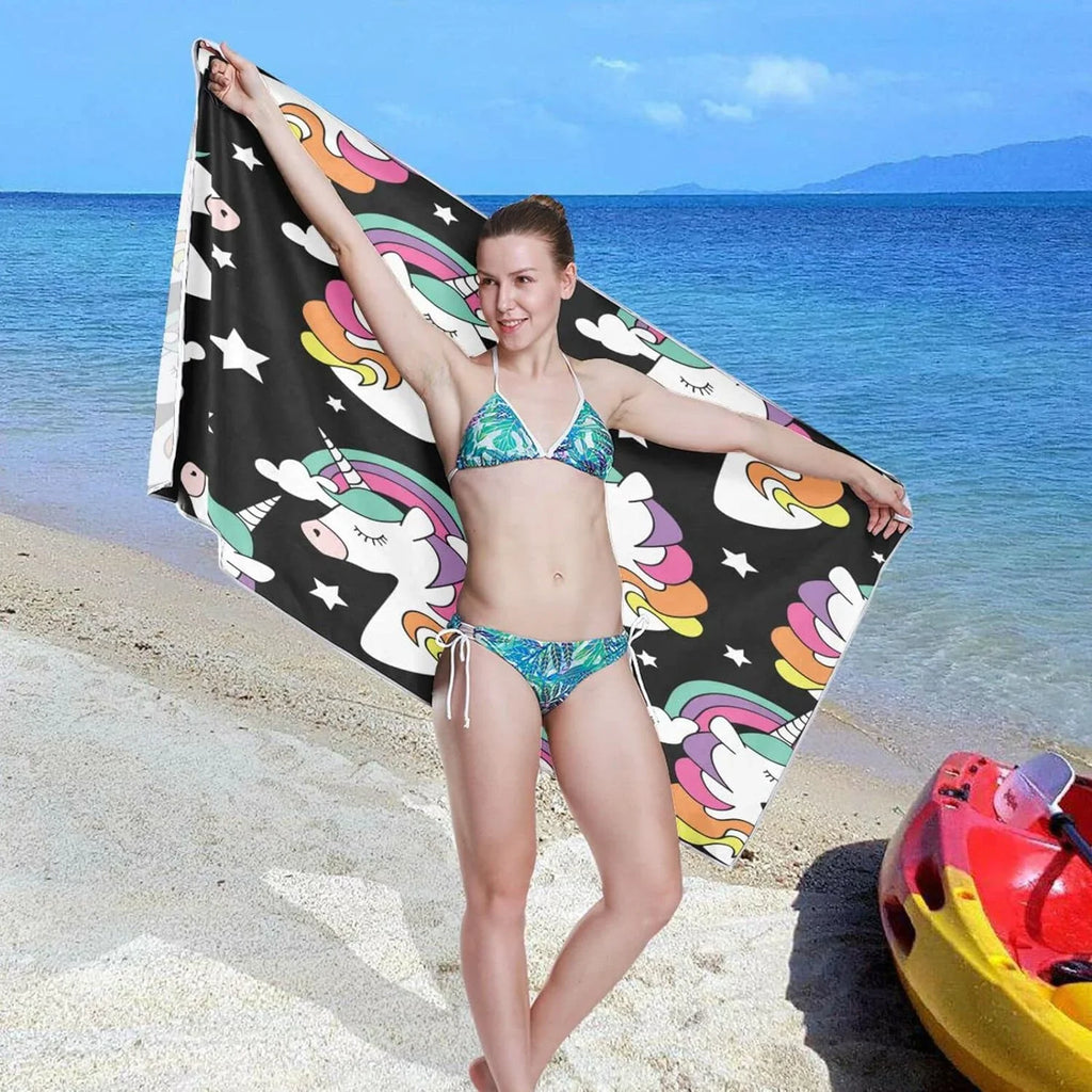 Bestwell Unicorn Print Beach Towel - Lightweight Compact Oversized Travel Towels - Super Absorbent Quick Dry Towel for Swimming Camping Holiday（248）