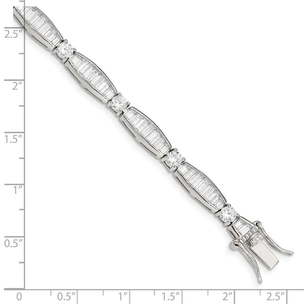 Sterling Silver Rhodium-plated Baguette and Round  Bracelet QQX400CZ