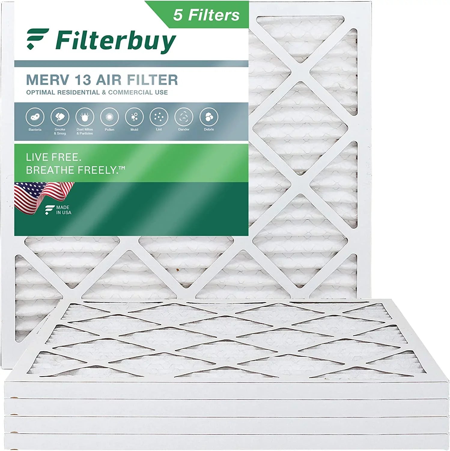 Filterbuy 12x12x1  13 Pleated   Furnace Air Filters (5-Pack)