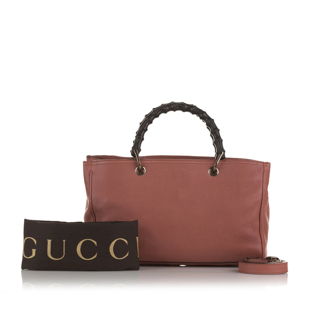 Pre-Owned Authenticated Gucci Bamboo Shopper Satchel Calf Leather Pink Unisex (Fair)