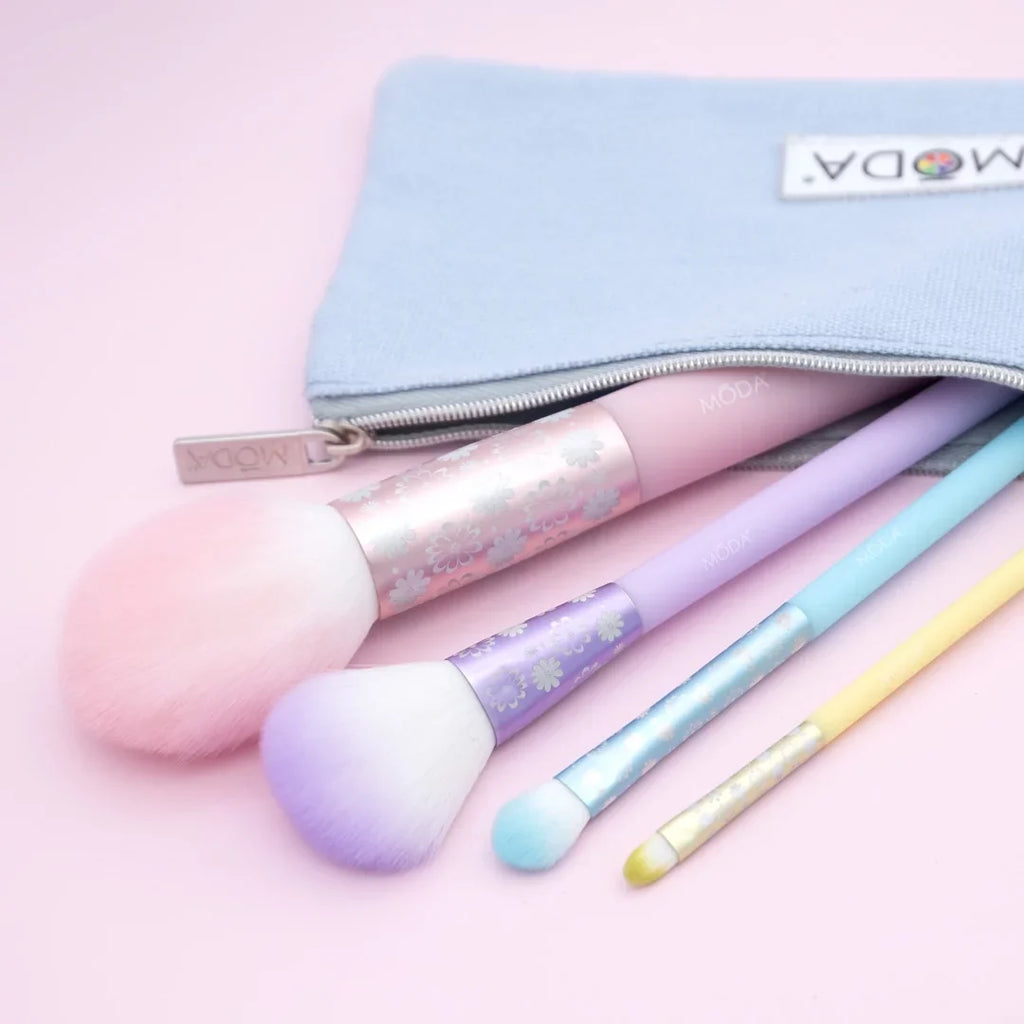 Moda Brush Posh Pastel Complete Face 5pc Makeup Brush Set, Includes Pointed Blush, Highlighter, and Shader Makeup Brushes
