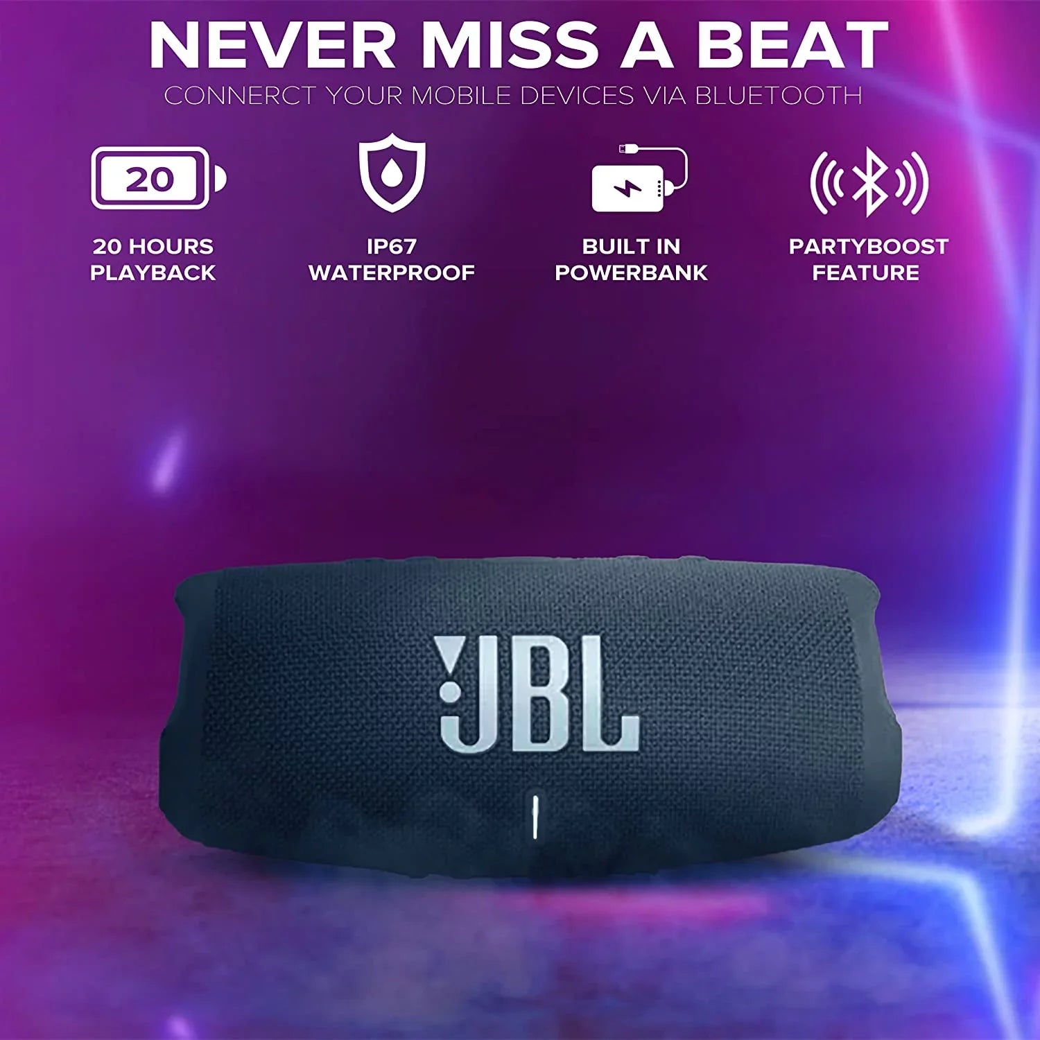 Charge 5 blue Portable Bluetooth Speaker w/Case