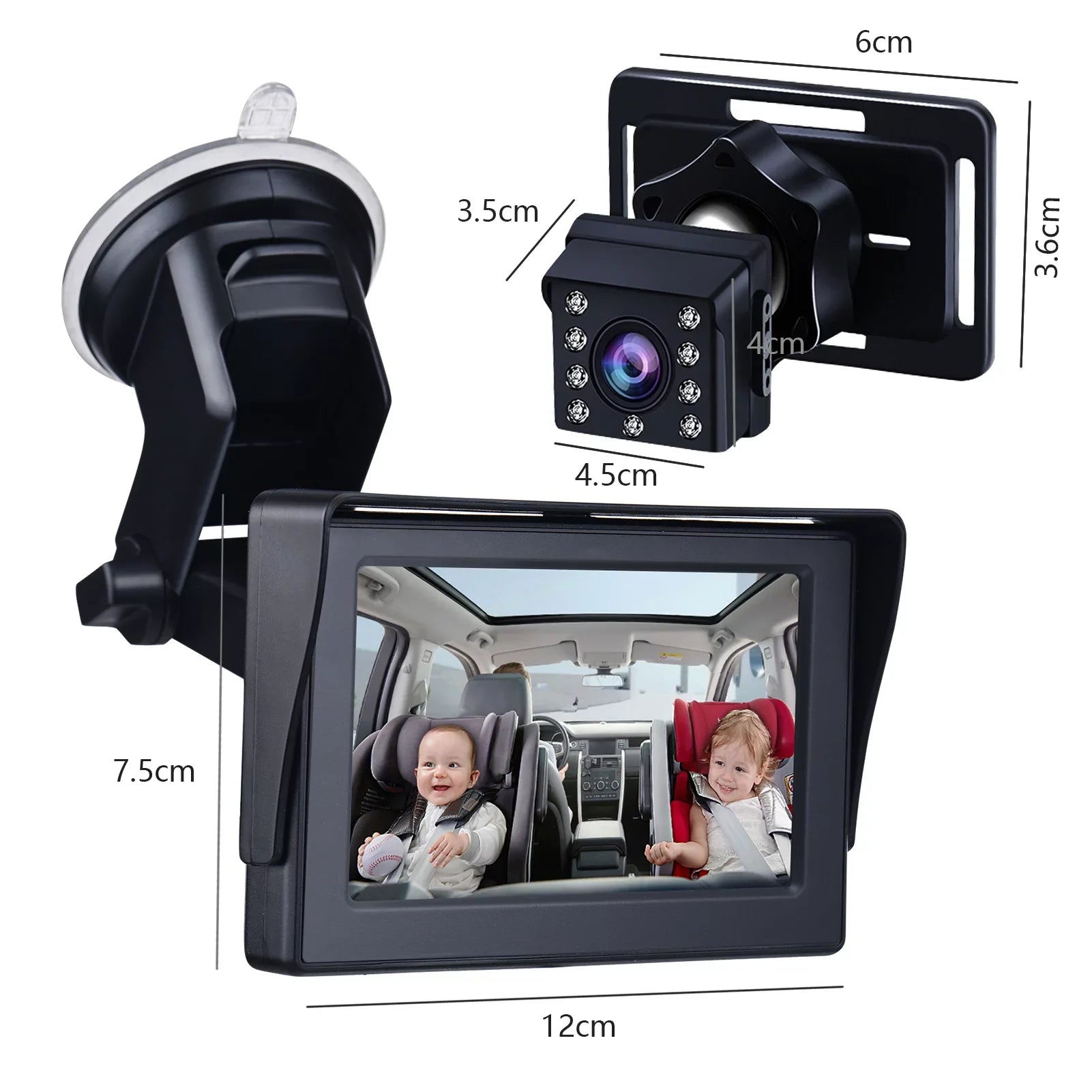 Car Mirror 1080P 4.3 Inch Car Safety Car Seat Mirror Cameras Monitored Mirrors with Wide Crystal Clear View Adjustable Angle Length 5M Long Cable