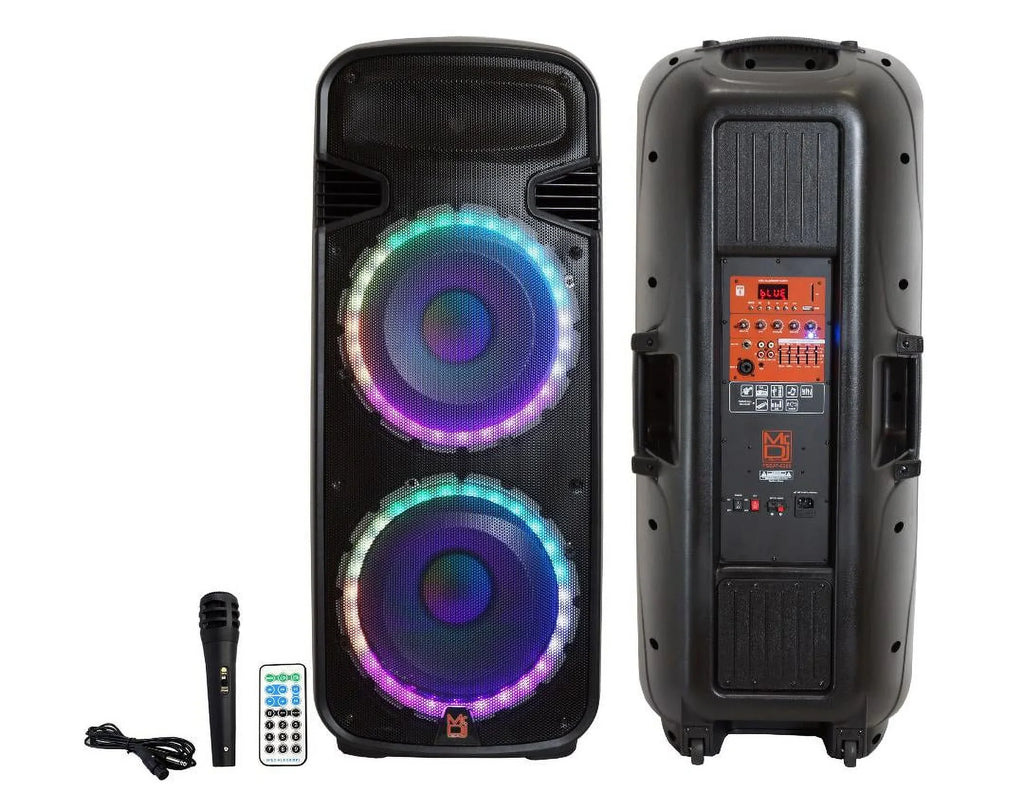 Mr Dj PSBAT6200 Dual 15-Inch 4000 Watt Max Power 3 Way Party Speaker with Built-In Bluetooth & Rechargeable Battery
