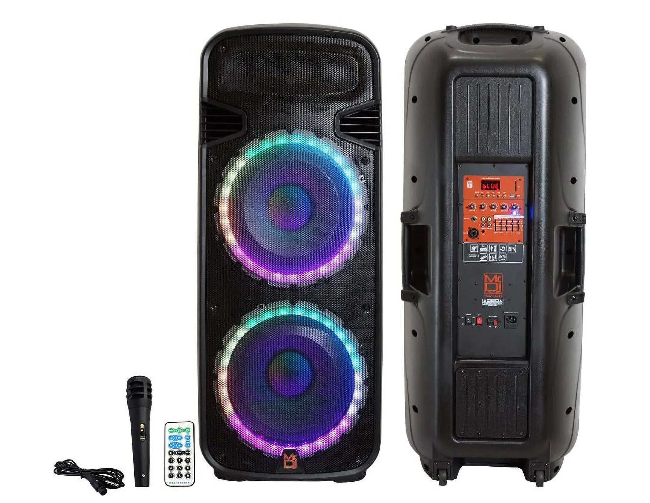 Mr Dj PSBAT6200 Dual 15-Inch 4000 Watt Max Power 3 Way Party Speaker with Built-In Bluetooth & Rechargeable Battery