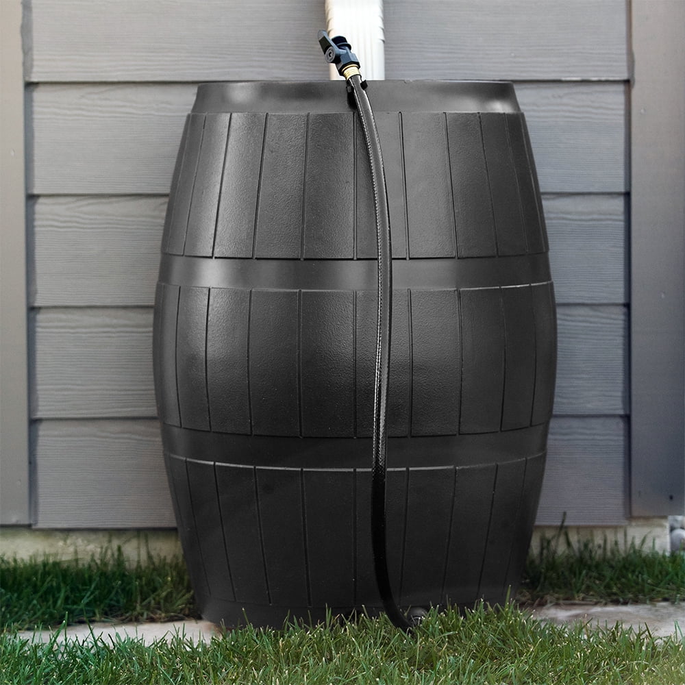 Outdoor 50-Gallon  Free Home Rain Water Barrel, Black (2 Pack)