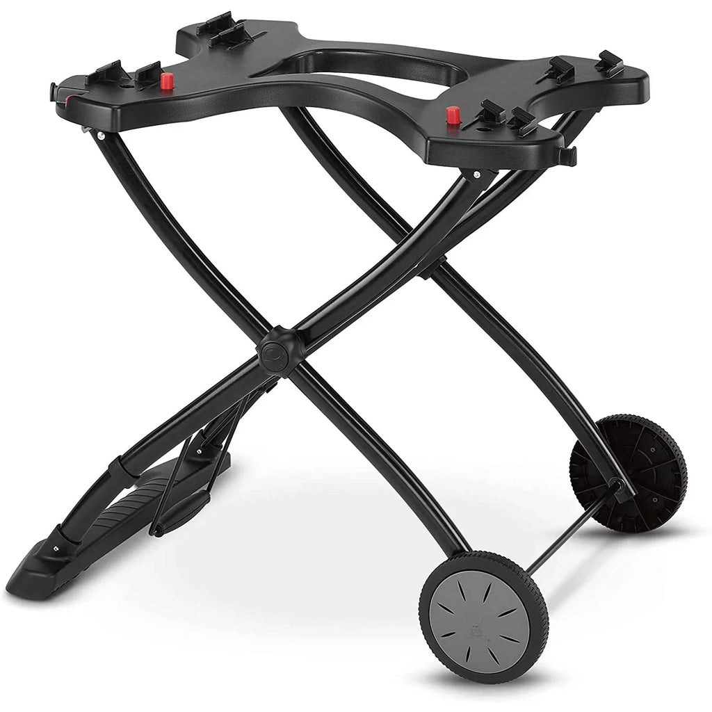 Weber Q1200 Liquid Propane Grill (Black) with Portable Cart, Adapter Hose Bundle