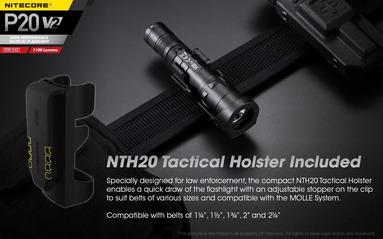 Combo: Nitecore P20 V2 Tactical  Flashlight -  -L2 V6 - 1100 Lumens w/NL189 Battery +2x Free Eco-Sensa CR123A Batteries