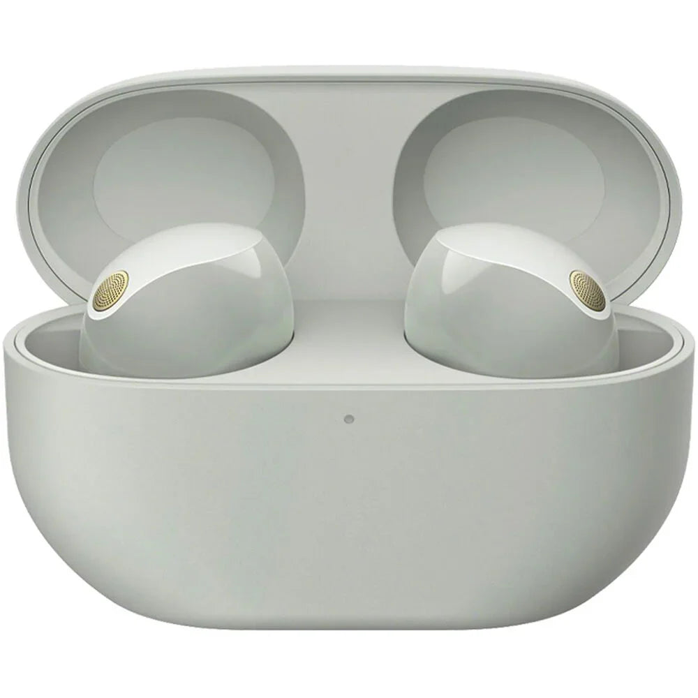 Sony -1000XM5 Industry Leading Noise Canceling Truly Wireless Earbuds (Silver) Bundle with Silicone Case (Red), Memory Foam Ear Tips, -A to -C Cable & 1   Enhanced Protection Pack