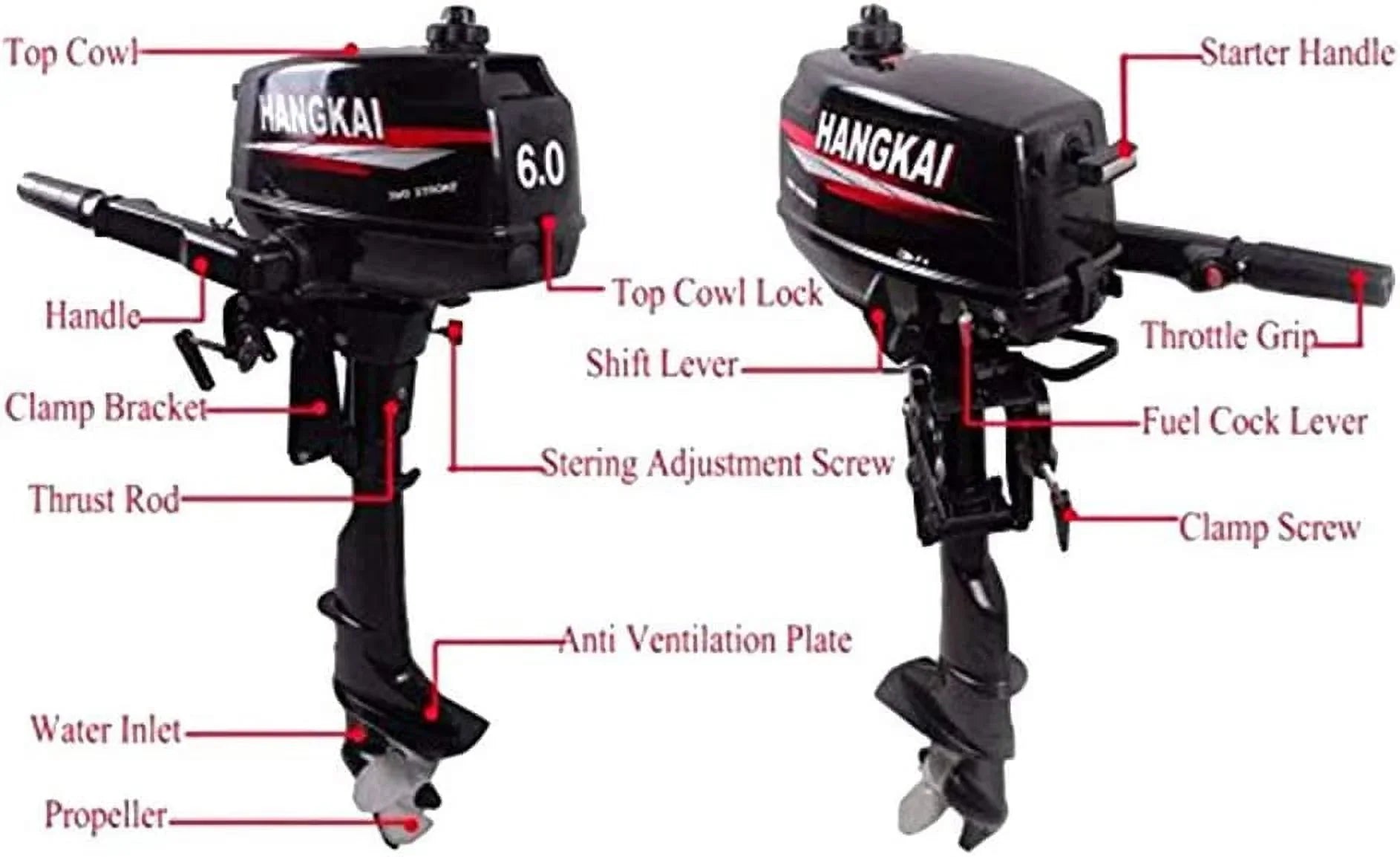 6  2-Stroke Outboard Motor Tiller Shaft Inflatable Fishing Boat Marine Engine Water Cooling  System