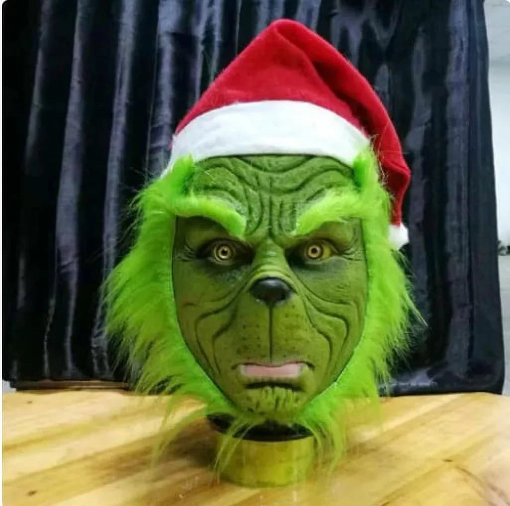 The Green Mask Full Head Latex Xmas Hat Unisex Adult Costume Christmas Cosplay