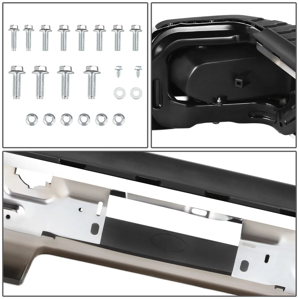 Motoring -10068 For 2019-2023 Silverado Sierra Chrome Rear Step Bumper With Parking Sensor Holes
