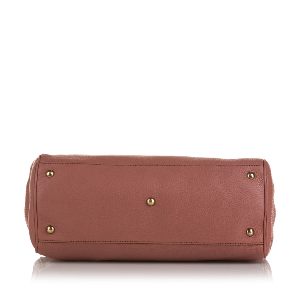 Pre-Owned Authenticated Gucci Bamboo Shopper Satchel Calf Leather Pink Unisex (Fair)