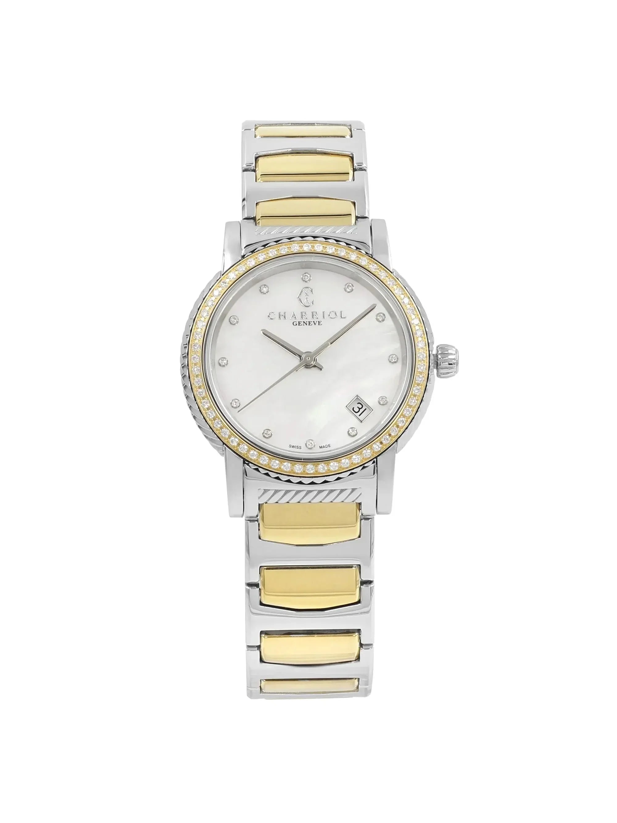 New with defects Charriol Parisii 0.40cttw Quartz Ladies Watch P33SY2D.921.001