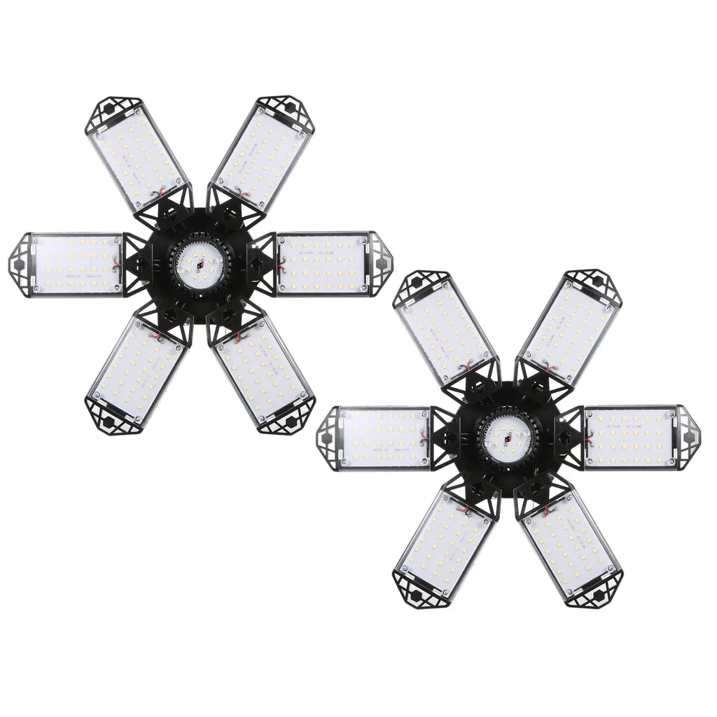 Neoglint 2PCS A C85-265V 160W 152LEDs Garage Light with 6 Adjustable Panels Deformable Folding Foldable Ceiling Lamp E26/E27 Base Socket Holder for Garage Warehouse Workshop Basement Gym Kit