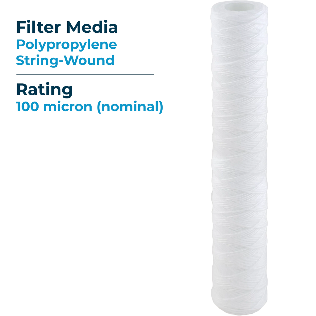 SpiroPure -CW100-20 20x2.5 100 Micron String-Wound Polypropylene Sediment Water Filter Cartridge -25-20100 (Case of 20)