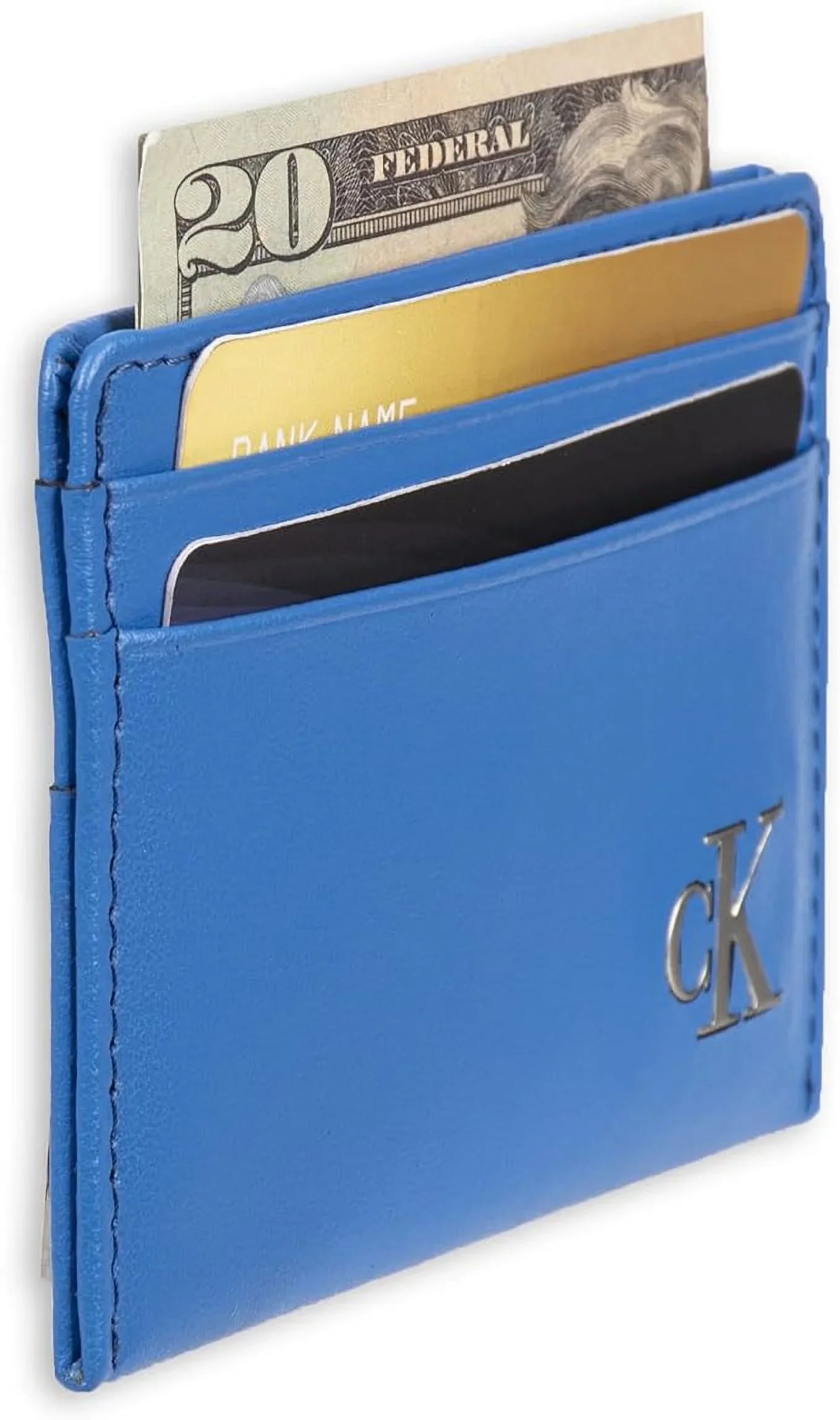 Calvin Klein Men's Monogrammed Logo Card Case Open-Blue