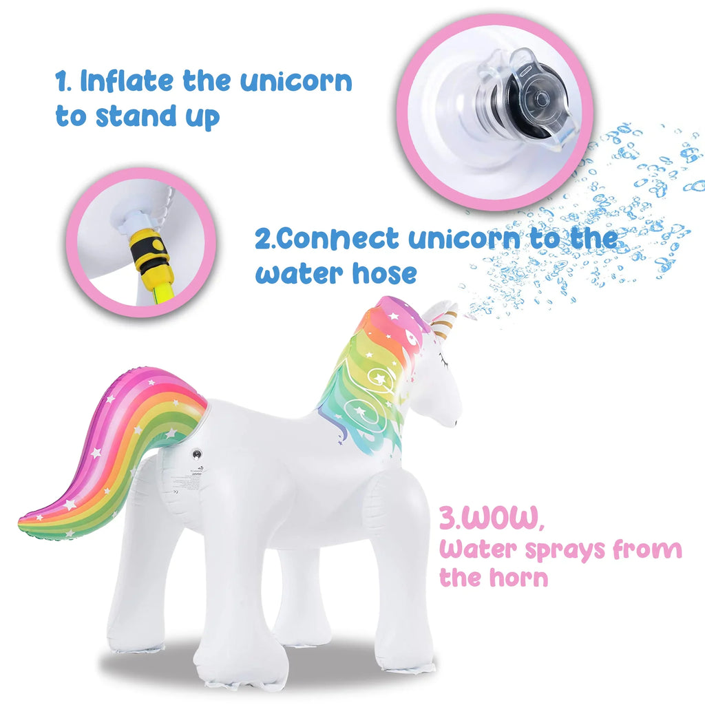 Irene Inflatable Unicorn Yard Sprinkler, Unicorn Lawn Sprinkler for Kids (63 Inch Tall)