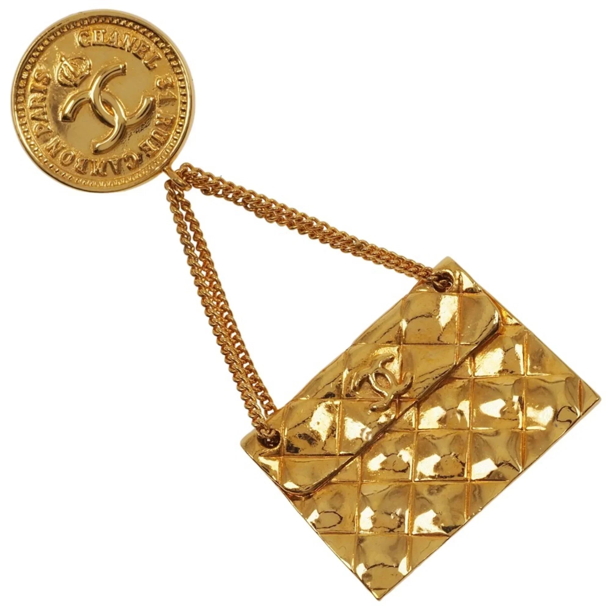 Pre-Owned Chanel Cocomark Matelasse Bag Motif Vintage Gold Plated 23 Women's Brooch (Good)