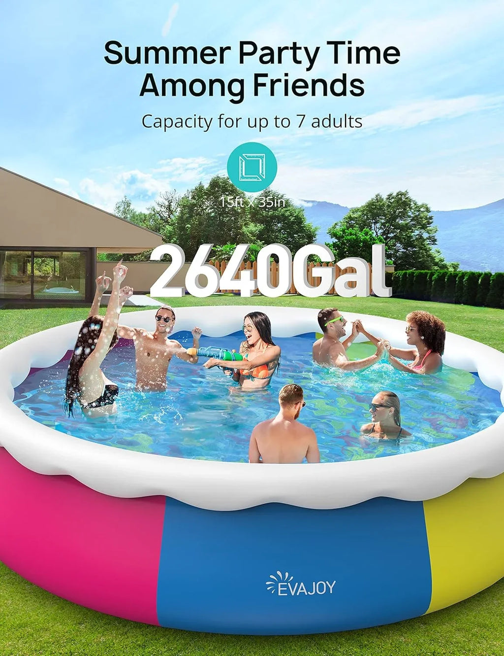 Track 7 15ft *35in Inflatable Swimming Pool Include Filter Pump, Ground Cloth and Cover, Blue