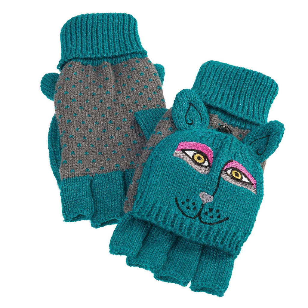 Laurel Burch Dark Teal Flip Dog Mittens