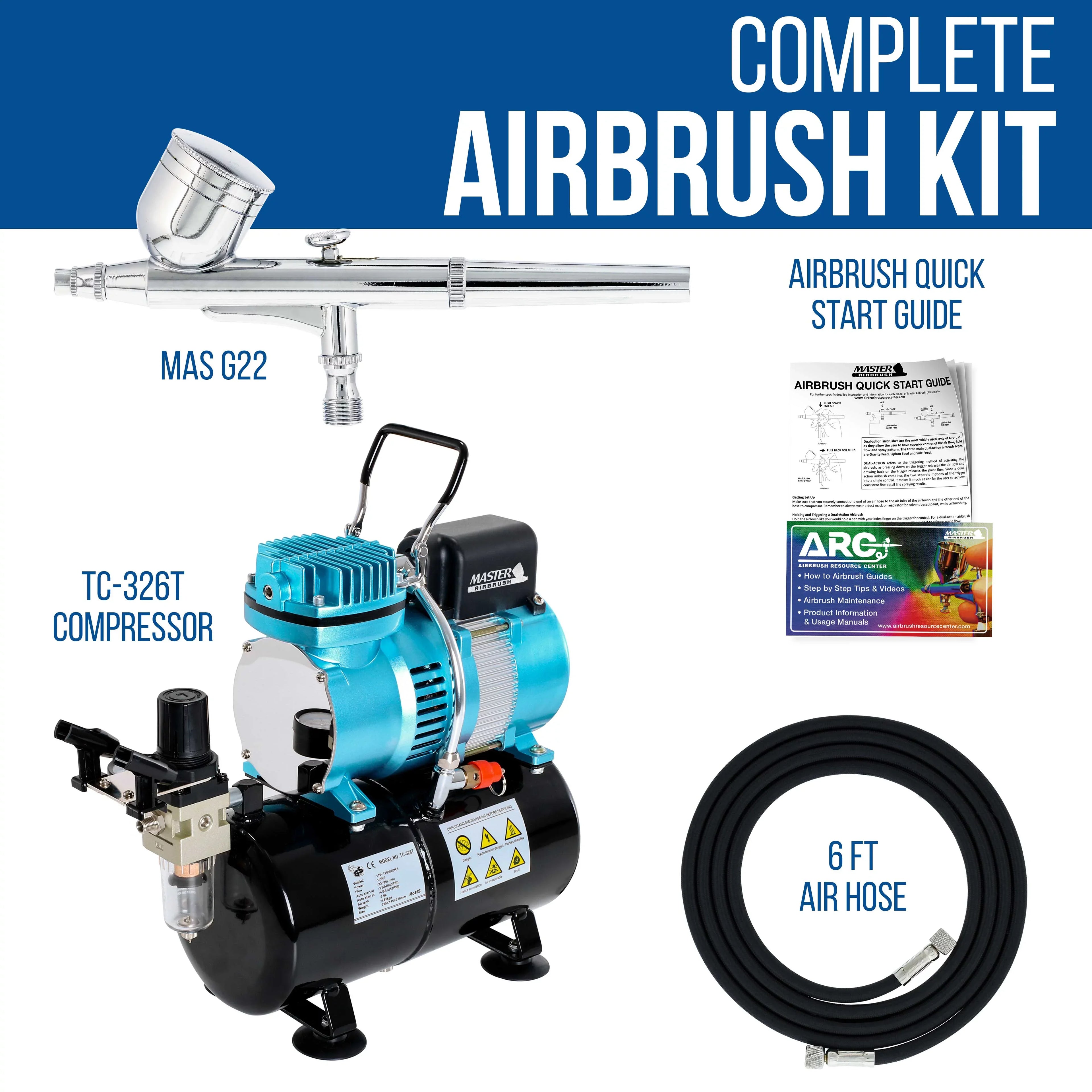 Master Airbrush Dual Fan Air Tank Compressor Kit with G22 Gravity Feed Airbrush Set, 0.3 mm Tip - Hobby Auto Cake Tattoo