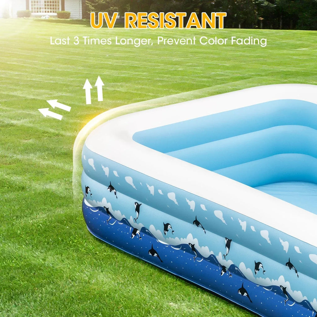 Extra Large Inflatable Pool with Pump, 130"x72"x22" Blow Up Inflatable Swimming Pools for Adults, Full-Sized Family Thickened Above Ground Swimming Pool for Backyard Home Garden Lawn Indoor Outdoor