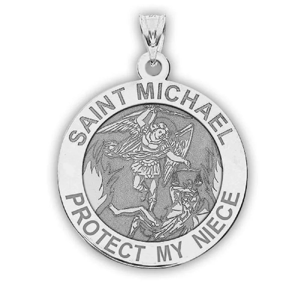 Picturesongold.Com Saint Michael - Protect My Niece - Religious Medal  - 2/3 inch Size of Dime, Solid 14K Yellow Gold