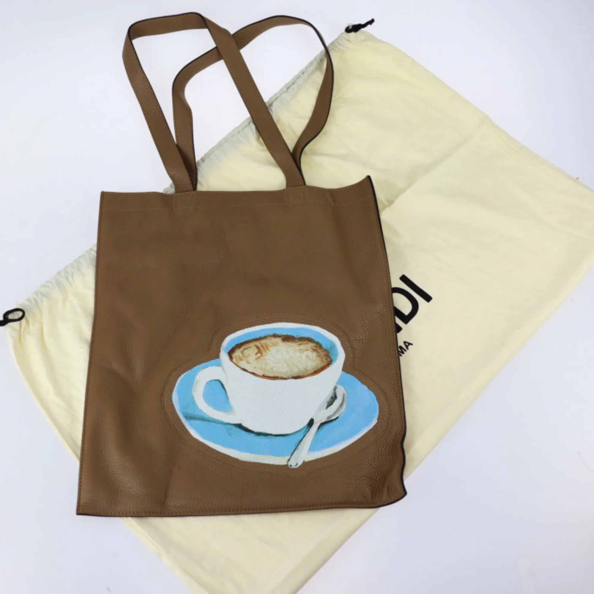 Pre-Owned  Fendi Tote Bag 7VA426 Leather Brown Series Shoulder Coffee Cup Pattern (Like New)
