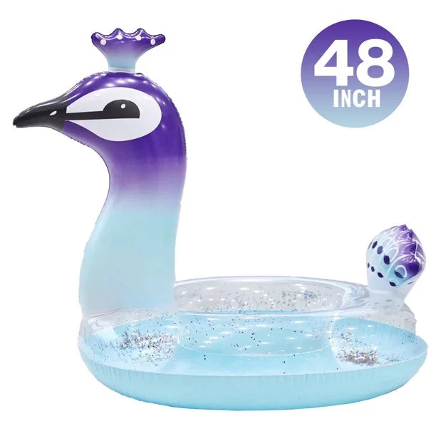 Calla Inflatable Swimming Pool Glitter Pool Float Peacock Designed with Fast Valves Summer Beach Party Lounge Raft Decorations Toys for Kids | 48 Inch