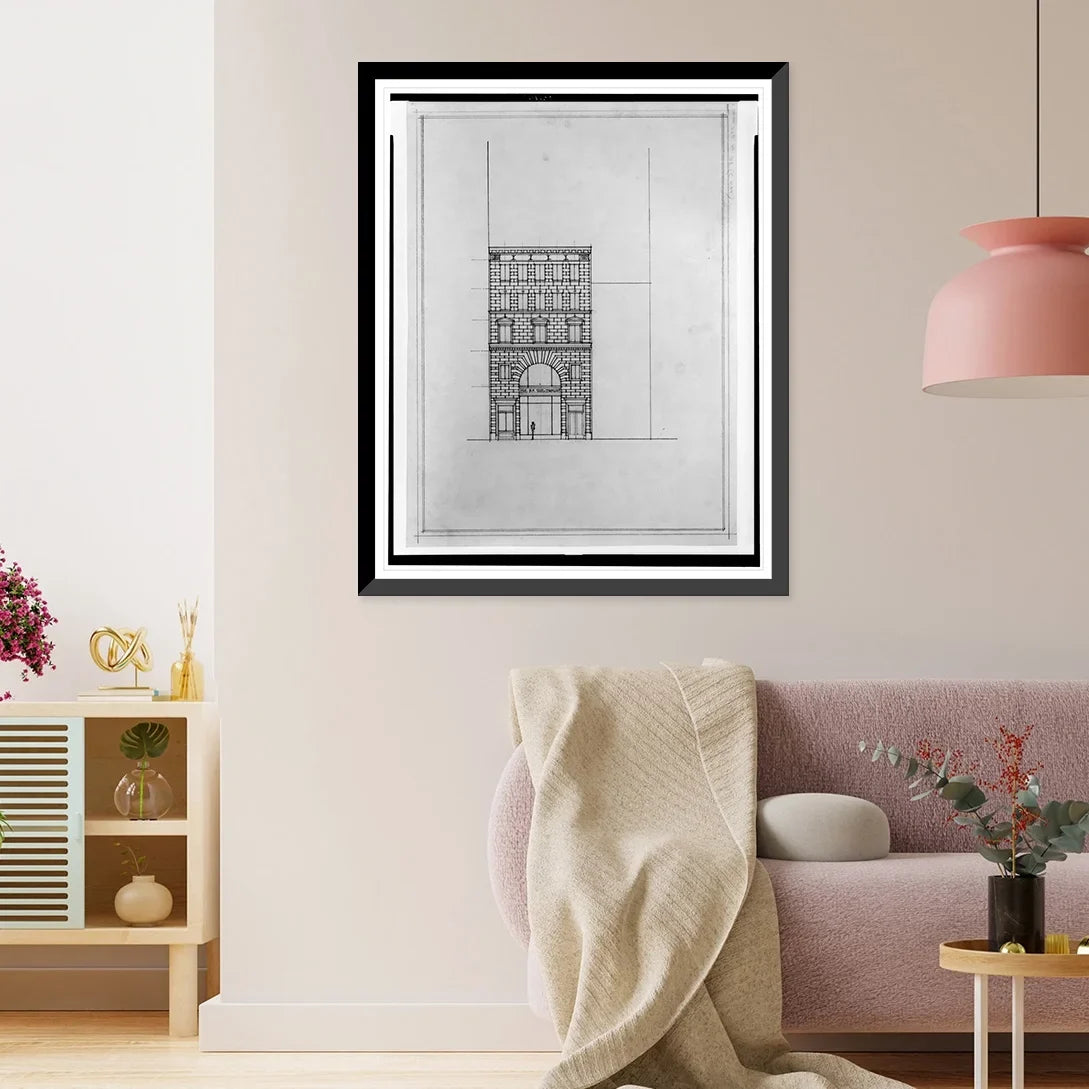 Historic Framed Print, [Two office buildings for B.F. Saul (15th Street, N.W., Washington, D.C.). Front elevation], 17-7/8" x 21-7/8"