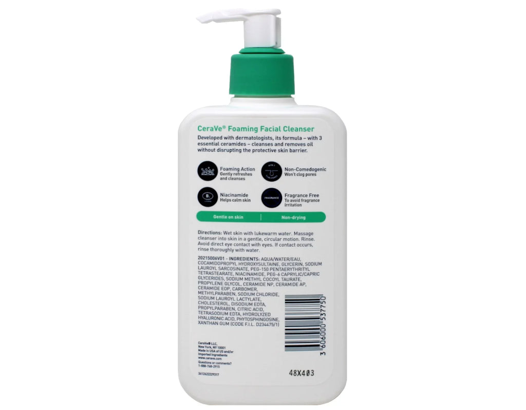 CeraVe Foaming Face Cleanser. Fragrance-Free Face Wash with Hyaluronic Acid